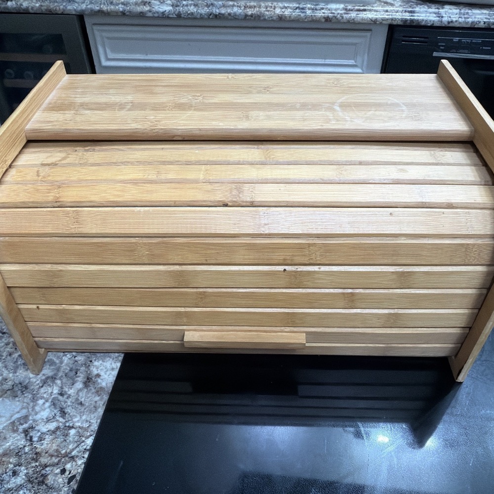 Vintage Kamenstein Wooden Roll Top Bread Box Natural Wood